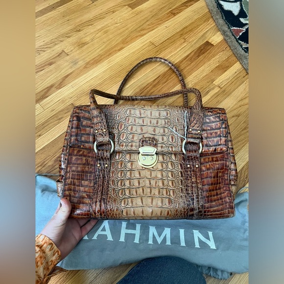 Brahmin Vintage Montfleur Satchel Handbag in Brown Croc Embossed Leather - Picture 4 of 14